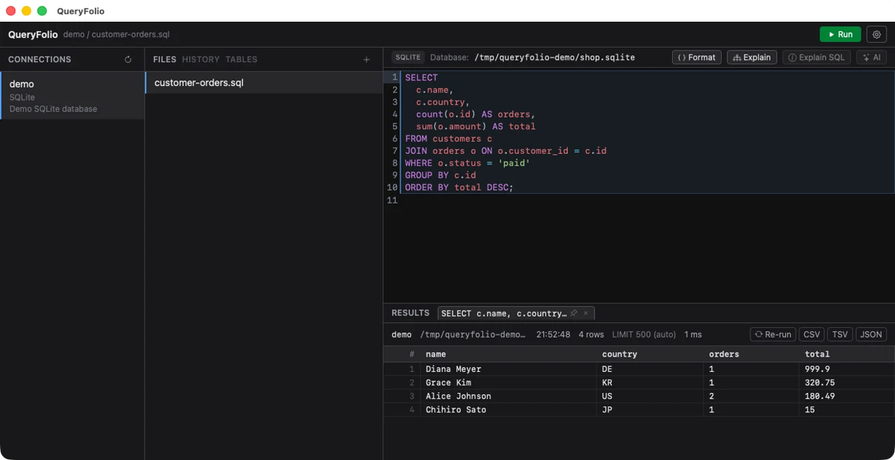 QueryFolio screenshot